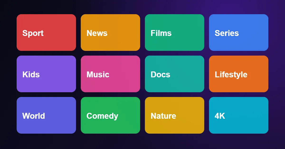 British IPTV channel categories including sport, news, films and kids